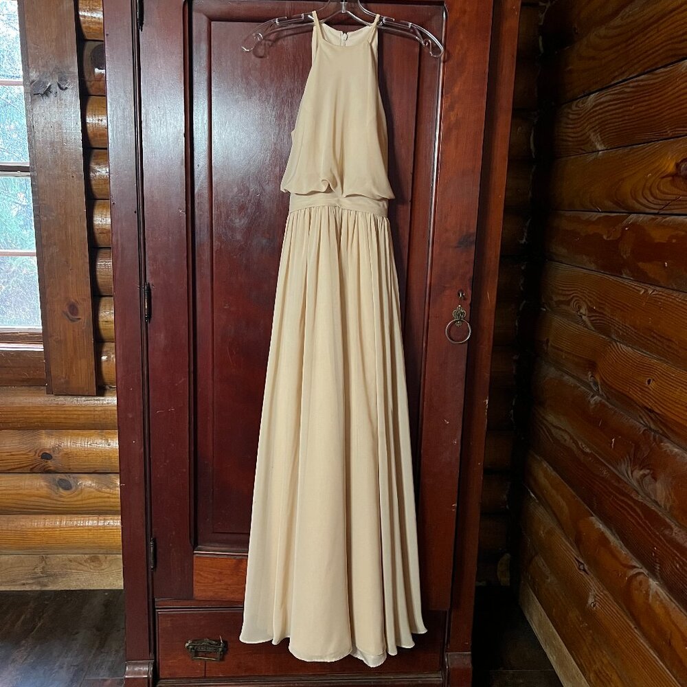 JJ's House Cream-Colored Double-Lined Halter Bridesmaid/Prom Gown, Size 2